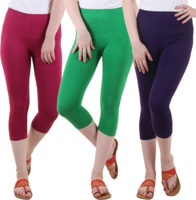 DIAZ Cotton Lycra plain capri for women,capri for ladies Women Purple, Green, Maroon Capri