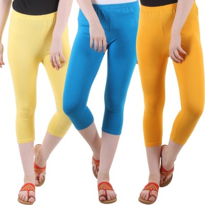 DIAZ Cotton Lycra capri for women,capri for ladies,capri for girls, Women Light Blue, Yellow Capri