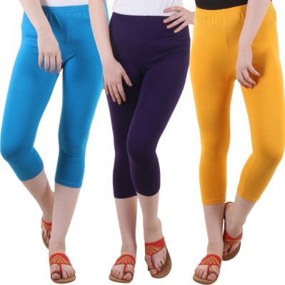 DIAZ Cotton Lycra capri for women,capri for ladies,capri for girls, Women Purple, Light Blue, Yellow Capri