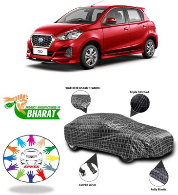 APNEK Car Cover For Nissan Go (With Mirror Pockets)(Black, Silver)