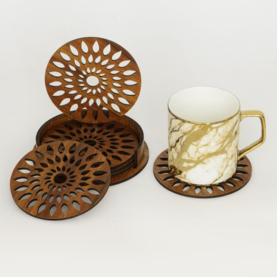 CAPIO ART Round Reversible Wood Coaster Set(Pack of 6)