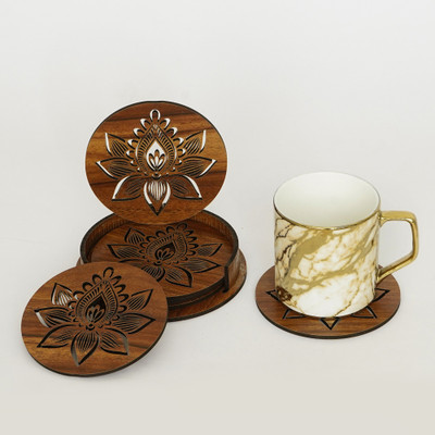 CAPIO ART Round Reversible Wood Coaster Set(Pack of 6)