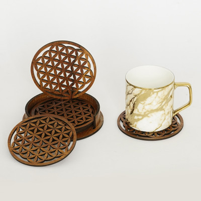 CAPIO ART Round Reversible Wood Coaster Set(Pack of 6)