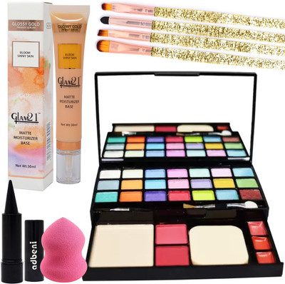 adbeni Combo - 27 Color Eye Shadow Makeup Pallette with Makeup Brush Set, Pack of 8, (GC1173)(8 Items in the set)