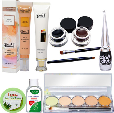 adbeni Combo - Foundation, Primer, Contour, Eyeliner Combo With Aloevera Cream, Hand Cleanser (GC1123),(7 Items in the set)