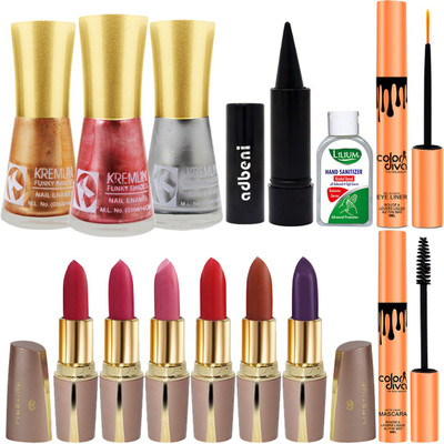 adbeni Combo - Eyeliner & Mascara with Nail Paint, Pack of 13, (GC1168)(13 Items in the set)