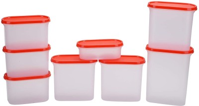 Cutting EDGE Plastic Utility Container  - 2400 ml, 1800 ml, 1200 ml, 525 ml(Pack of 8, Red, Clear)