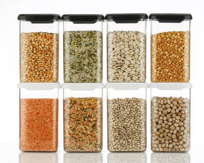 SKYHEART Plastic Grocery Container  - 1200 ml(Pack of 8, White, Black)