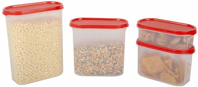 Cutting EDGE Plastic Utility Container  - 2400 ml, 1800 ml, 525 ml, 1200 ml(Pack of 4, Red, Clear)