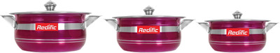 Redific 3pc Handi Set 3 pcs handi set with lid stainless steel 3 piece handi cookware set induction friendly Cook and serve 3 piece Gift set (Material: Stainless Steel) (Size: 1.5 L, 1 L, 0.75 L) (With Lid and Handle)(Without copper)(Color: Rani) Non-Stick Coated Cookware Set(Stainless Steel, 3 - Pi