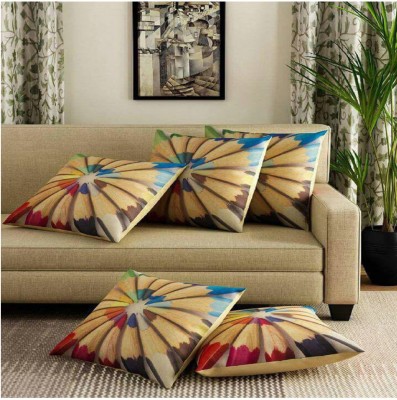 Home Solution Printed Cushions Cover(Pack of 5, 40 cm*40 cm, Brown, Multicolor)