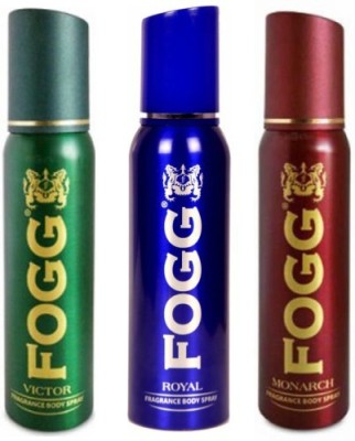 FOGG 1 Victor and 1 Royal and 1 Monarch Deodorant Combo Pack of 3 Deodorant Spray  -  For Men(360 ml, Pack of 3)