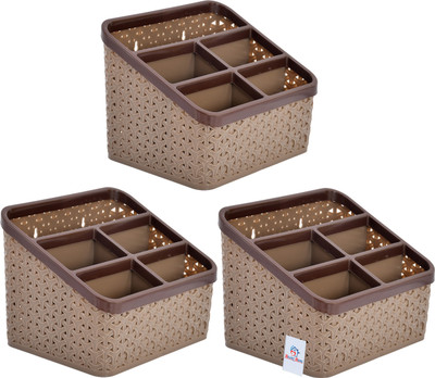 Heart Home 5 Compartments Plastic Pen Pencil Holder(Brown)