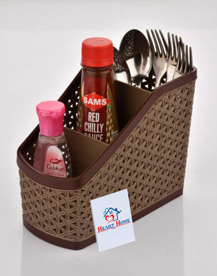 Heart Home 3 Compartments Plastic Pen Pencil Holder(Brown)