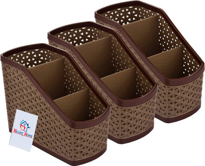 Heart Home 3 Compartments Plastic Pen Pencil Holder(Brown)