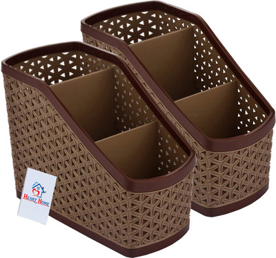 Heart Home 3 Compartments Plastic Pen Pencil Holder(Brown)