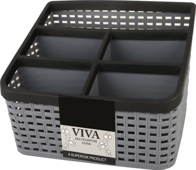 STOVESSY 5 Compartments plastic pen stand ,stationary stand(Grey, Black)