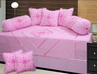 HomeStore-YEP Cotton Geometric Diwan Set(Pink)