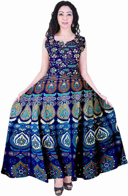 Shrisay fashion Women A-line Blue Maxi/Full Length Dress