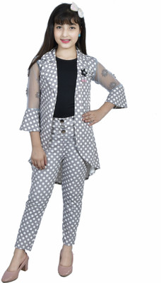 MYKUKI Girls Festive & Party, Formal, Casual, Wedding Ethnic Jacket, Blouse and Palazzo Set(Grey Pack of 1)