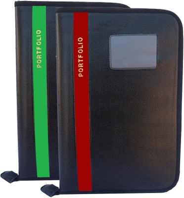 Kopila PU Leather High Quality 20 Leaf office file/Certificate file/file cover/Zip file folder Green & Red Set of 2 A4 & FS Size(Set Of 2, Green & Red)