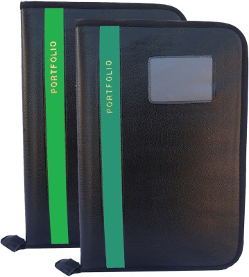 Kopila PU Leather High Quality 20 Leaf office file/Certificate file/file cover/Zip file folder Green & Grey Set of 2 A4 & FS Size(Set Of 2, Green & Grey)