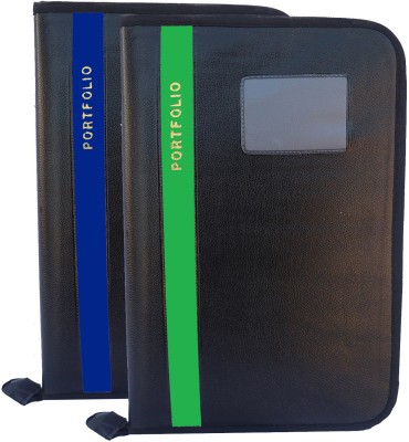 Kopila PU Leather High Quality 20 Leaf office file/Certificate file/file cover/Zip file folder Blue & Green Set of 2 A4 & FS Size(Set Of 2, Blue & Green)