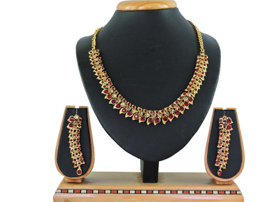 KAHAR CREATION Alloy Gold-plated Maroon Jewellery Set(Pack of 1)