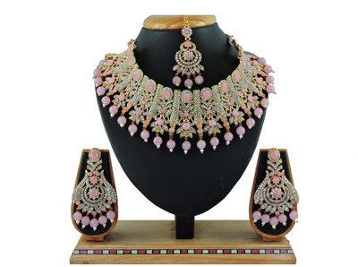 KAHAR CREATION Alloy Gold-plated Pink Jewellery Set(Pack of 1)