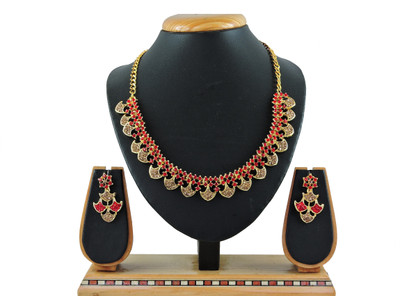 KAHAR CREATION Alloy Gold-plated Red, Gold Jewellery Set(Pack of 1)