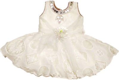 Lilions Baby Girls Midi/Knee Length Party Dress(White, Sleeveless)