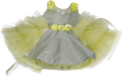 rayie collection Girls Midi/Knee Length Party Dress(Yellow, Sleeveless)
