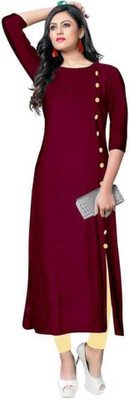 FTC FASHIONS Women Solid Straight Kurta(Maroon)
