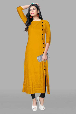FTC FASHIONS Women Solid Straight Kurta(Yellow)