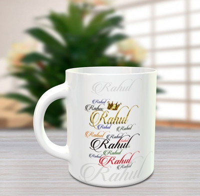 BlueBells Gifting Rahul name printed coffee tea mug Ceramic Coffee Mug(325 ml)