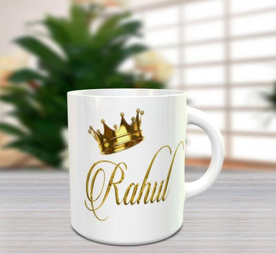 BlueBells Gifting name printed Rahul white coffee mug for gift Ceramic Coffee Mug(325 ml)