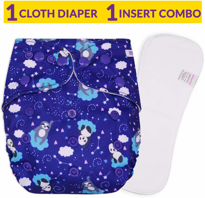 Bembika A Plus Printed Cloth Diapers for Babies, Washable Reusable, Adjustable Sizes with 4 Layer Dry Feel Insert (Panda Doodle)