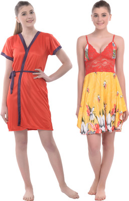 KEOTI Women Nighty with Robe(Multicolor)