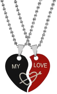 Sullery Valentine Day Gift My Love Broken Heart Couple Dual Locket Rhodium Stainless Steel Pendant