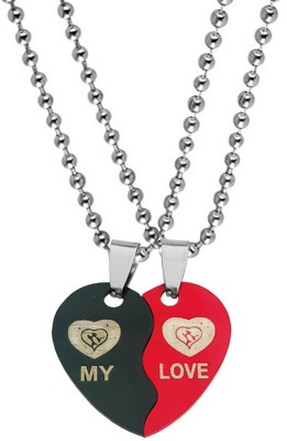 Sullery Valentine Day Gift My Love Broken Heart Couple Dual Locket Rhodium Stainless Steel Pendant