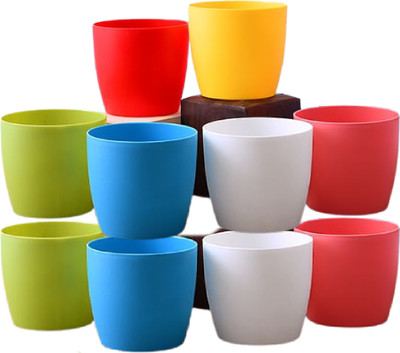 Leafy tales Plastic Cool Pot, Multicolor 10 x 10 x 8 cm 10 Pieces Plant Container Set(Pack of 10, Plastic)