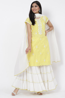 BIBA Embroidered Kurta, Sharara & Dupatta Set