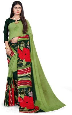 Kanooda Prints Printed Bollywood Georgette Saree(Red, Green)