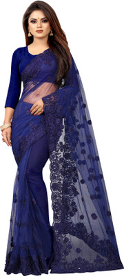S B Senjaliya Embroidered Bollywood Net Saree(Blue)