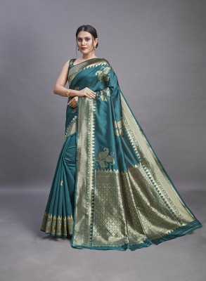 VENI ENTERPRISE Woven Kanjivaram Jacquard, Pure Silk Saree(Light Green)