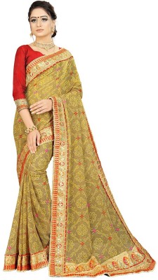 TINA FASHION Embroidered Bandhani Georgette Saree(Yellow)