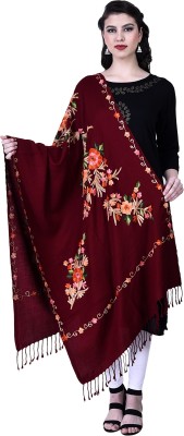 swi stylish Wool Embroidered Women Shawl(Maroon)