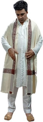 KASHMIR HANDLOOM Cashmere Self Design Men Shawl(White)