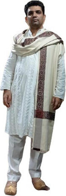 KASHMIR HANDLOOM Cashmere Self Design Men Shawl(White)