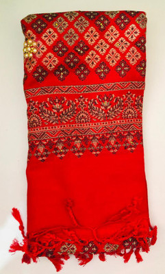 Kashmiri queen Wool Woven Men, Women Shawl(Red)